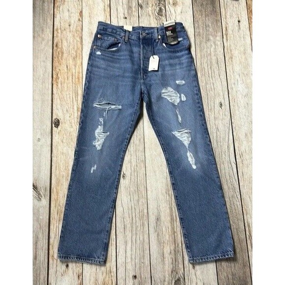 LEVIS 501 High Rise, Straight Leg Distressed Jeans 30 X 30 $118 - Picture 1 of 5
